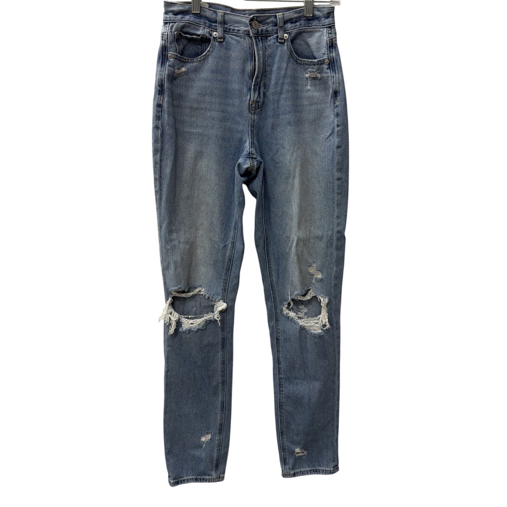 American Eagle Mom Jeans Distressed Light Wash High Rise 4 X-Long